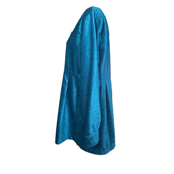 Soft Surroundings Chenille Velvet Button Down Tunic Top Large Peplum Teal Artsy - Picture 5 of 11